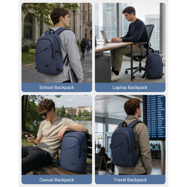 E6715 - Kono Business Laptop Backpack with USB Charging Port - Navy Blue