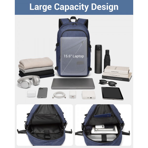 E6715 - Kono Business Laptop Backpack with USB Charging Port - Navy Blue