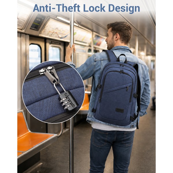 E6715 - Kono Business Laptop Backpack with USB Charging Port - Navy Blue