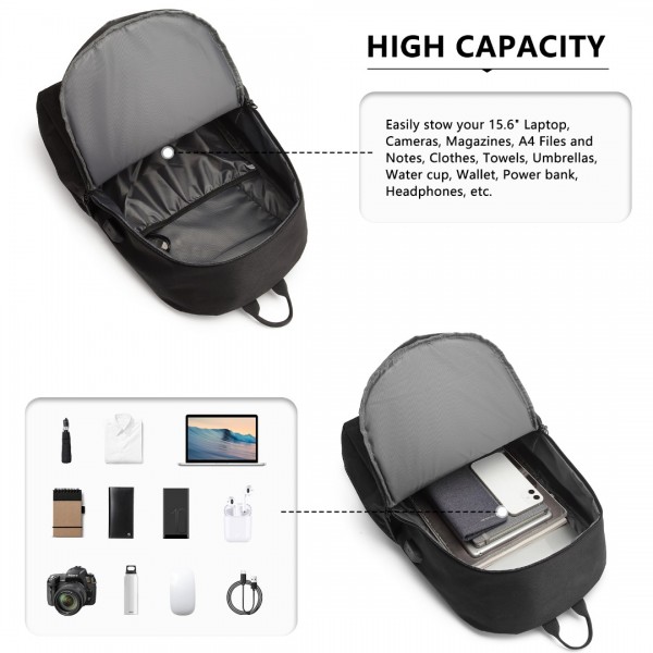 E6879 - Kono Glow In The Dark Waterproof USB Charging Backpack With Pencil Case - Black