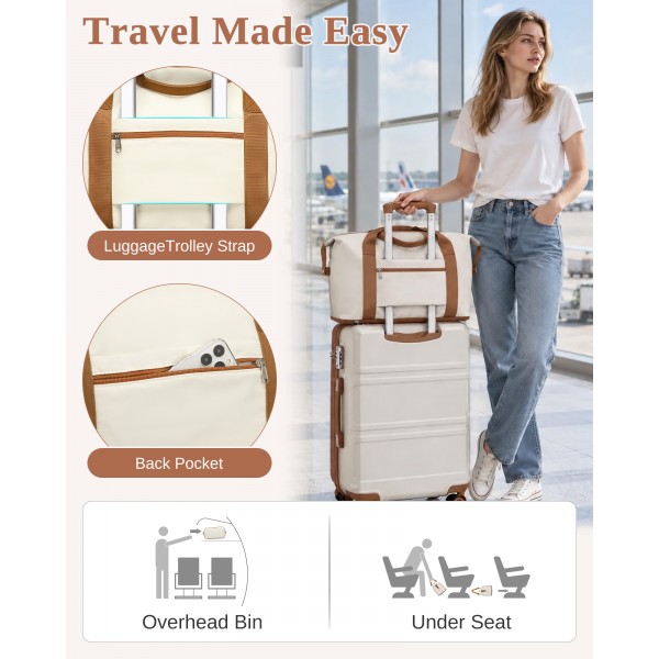 EA2212 - Kono Two Pieces Expandable Durable Waterproof Travel Duffel Bag Set - Beige And Brown