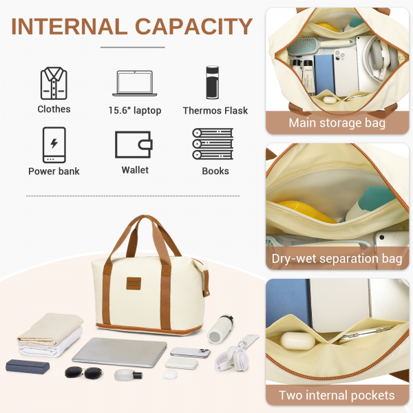 EA2212 - Kono Zwei Stücke Erweiterbar Dauerhaft Wasserdicht Reise-Seesack-Set - Beige und Braun