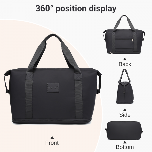 EA2212 - Kono Two Pieces Expandable Durable Waterproof Travel Duffel Bag Set - Black