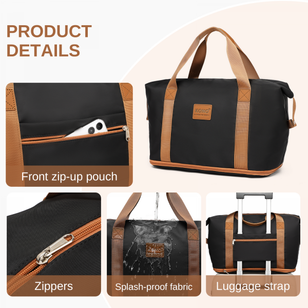 EA2212 - Kono Two Pieces Expandable Durable Waterproof Travel Duffel Bag Set - Black And Brown