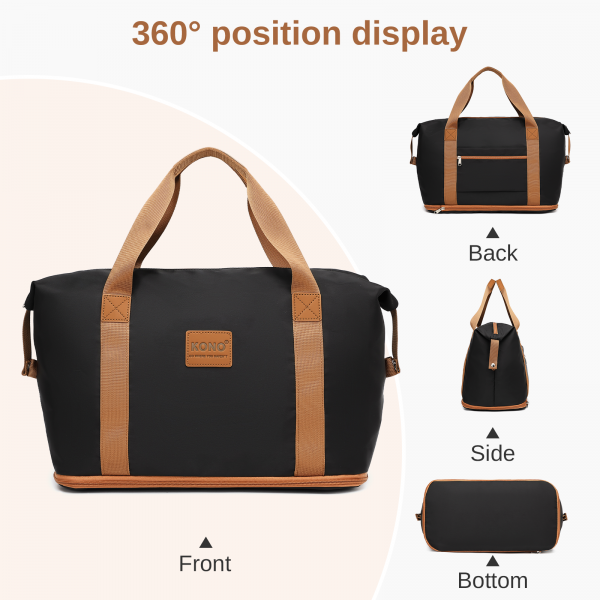 EA2212 - Kono Two Pieces Expandable Durable Waterproof Travel Duffel Bag Set - Black And Brown