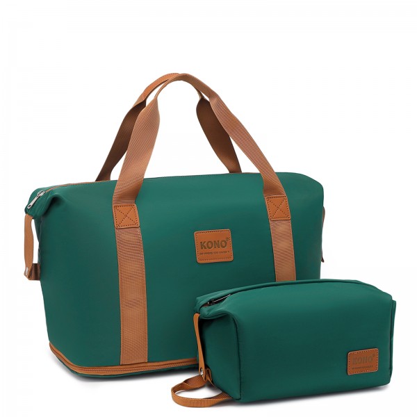 EA2212 - Kono Two Pieces Expandable Durable Waterproof Travel Duffel Bag Set - Green And Brown