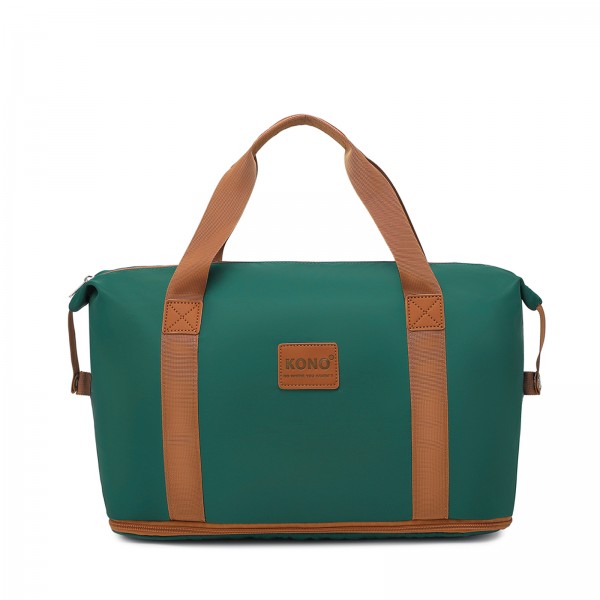 EA2212 - Kono Two Pieces Expandable Durable Waterproof Travel Duffel Bag Set - Green And Brown