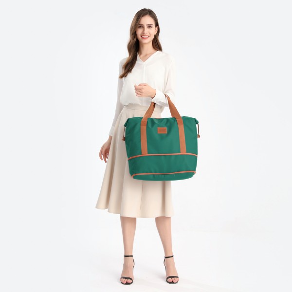 EA2212 - Kono Two Pieces Expandable Durable Waterproof Travel Duffel Bag Set - Green And Brown