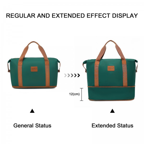 EA2212 - Kono Two Pieces Expandable Durable Waterproof Travel Duffel Bag Set - Green And Brown