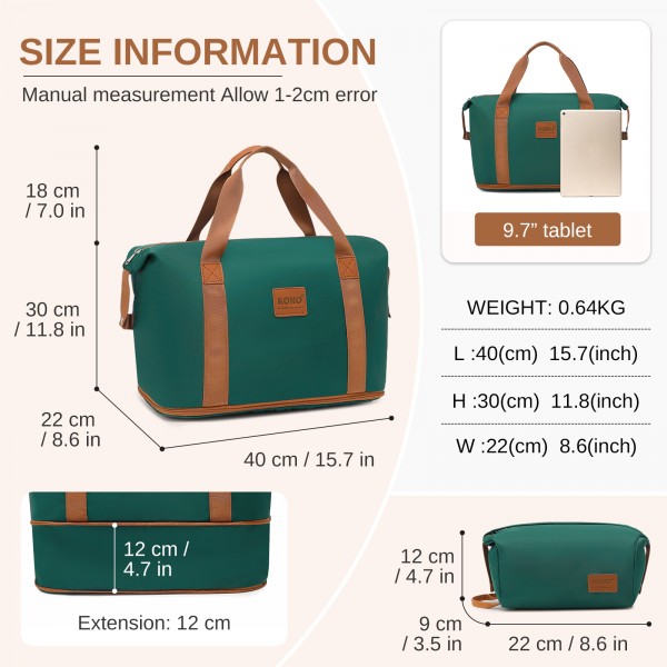 EA2212 - Kono Two Pieces Expandable Durable Waterproof Travel Duffel Bag Set - Green And Brown