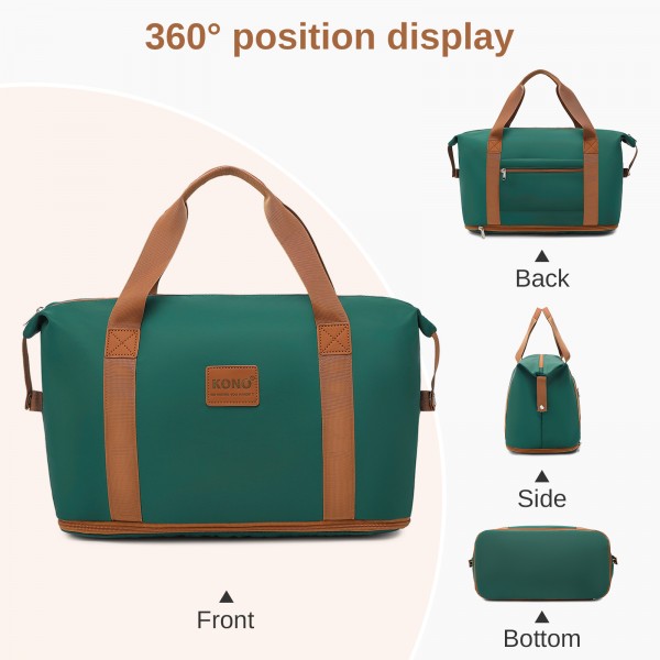 EA2212 - Kono Two Pieces Expandable Durable Waterproof Travel Duffel Bag Set - Green And Brown