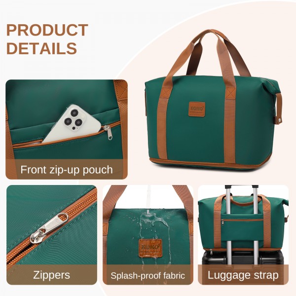 EA2212 - Kono Two Pieces Expandable Durable Waterproof Travel Duffel Bag Set - Green And Brown