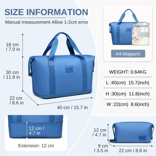 EA2212 - Kono Two Pieces Expandable Durable Waterproof Travel Duffel Bag Set - Navy