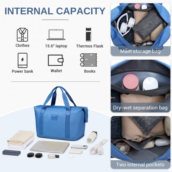 EA2212 - Kono Two Pieces Expandable Durable Waterproof Travel Duffel Bag Set - Navy