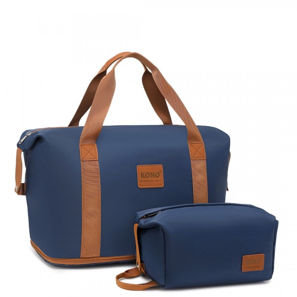 EA2212 - Kono Two Pieces Expandable Durable Waterproof Travel Duffel Bag Set - Navy And Brown