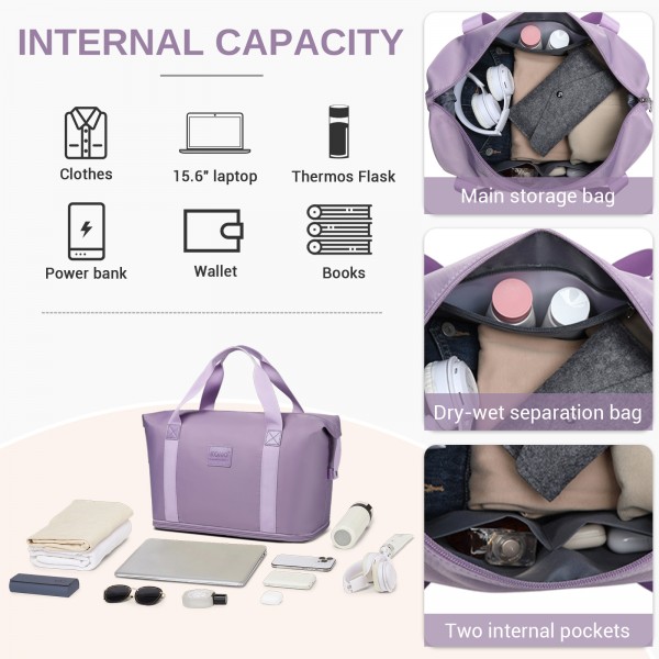 EA2212 - Kono Two Pieces Expandable Durable Waterproof Travel Duffel Bag Set - Purple