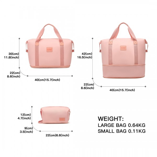 EA2212 - Kono Two Pieces Expandable Durable Waterproof Travel Duffel Bag Set - Pink