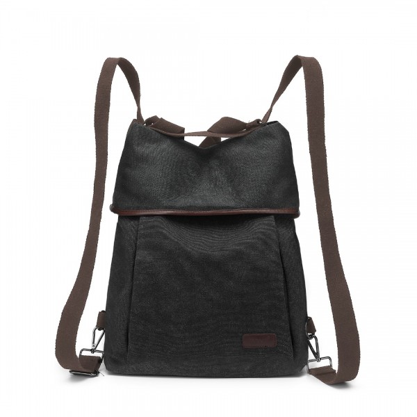 EB2041 - Kono Two Way Canvas Shoulder Bag Backpack - Black