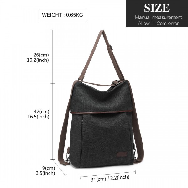 EB2041 - Kono Two Way Canvas Shoulder Bag Backpack - Black