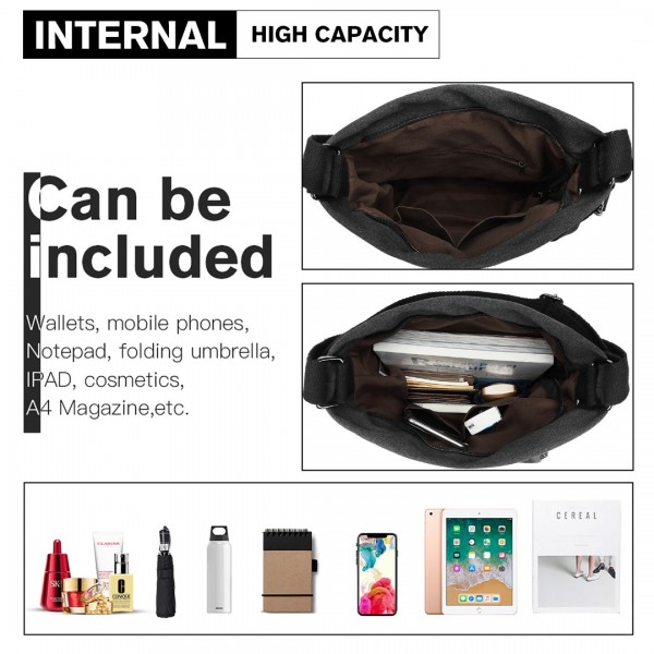 EB2041 - Kono Two Way Canvas Shoulder Bag Backpack - Black