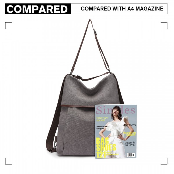 EB2041 - Kono Two Way Canvas Shoulder Bag Backpack - Grey