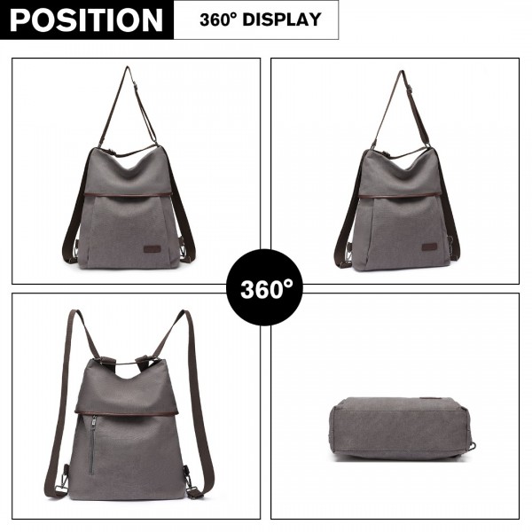 EB2041 - Kono Two Way Canvas Shoulder Bag Backpack - Grey