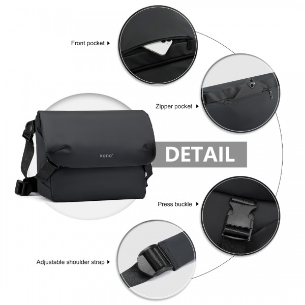EB2340 - KONO Modern PVC Coated Water-Resistant Crossbody With Versatile Carrying Options - Black