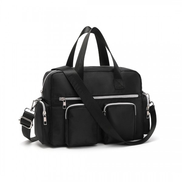 EB2351 - Kono Sleek Multi-Pocket Water-Resistant Crossbody Tote Bag - Black