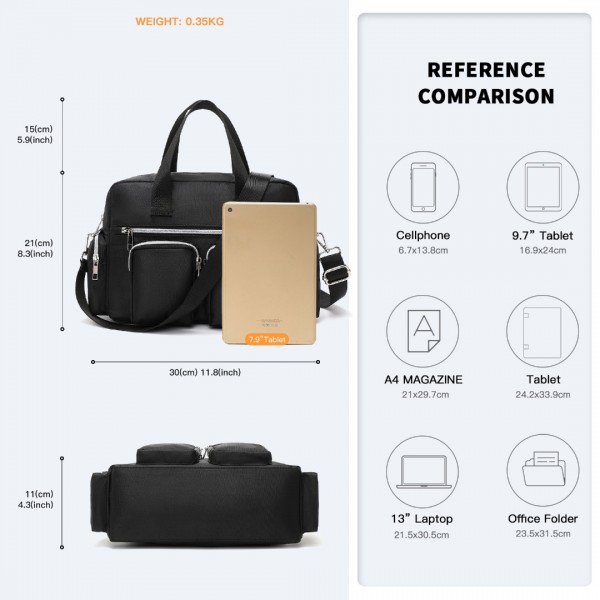 EB2351 - Kono Sleek Multi-Pocket Water-Resistant Crossbody Tote Bag - Black