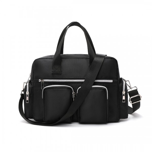 EB2351 - Kono Sleek Multi-Pocket Water-Resistant Crossbody Tote Bag - Black