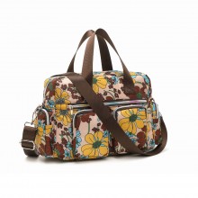 EB2351F - Kono Schlank Mehrfachtaschen Wasserabweisend Crossbody-Tasche Mit Blumendruck - Khaki