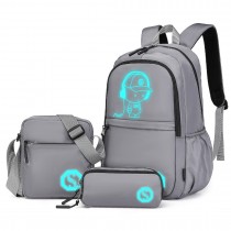 EB2363 - Kono Lekkość & Świecące w ciemności 3-częściowy Zestaw plecaków na laptopa z torbą crossbody i Piórnik - Szary
