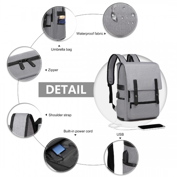 EG2032 - Kono Intelligenter praktischer Rucksack mit aufladbarer USB-Schnittstelle - Grau