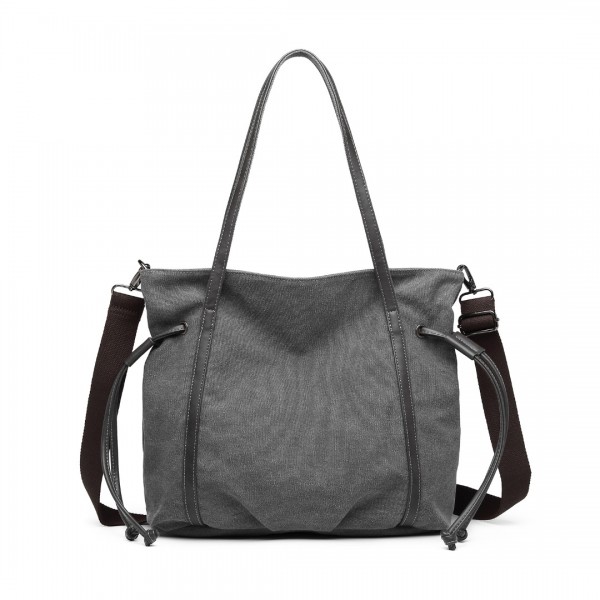 EH2220 - Kono Large Capacity Canvas And Leather Fusion Shoulder Tote Bag - Grey