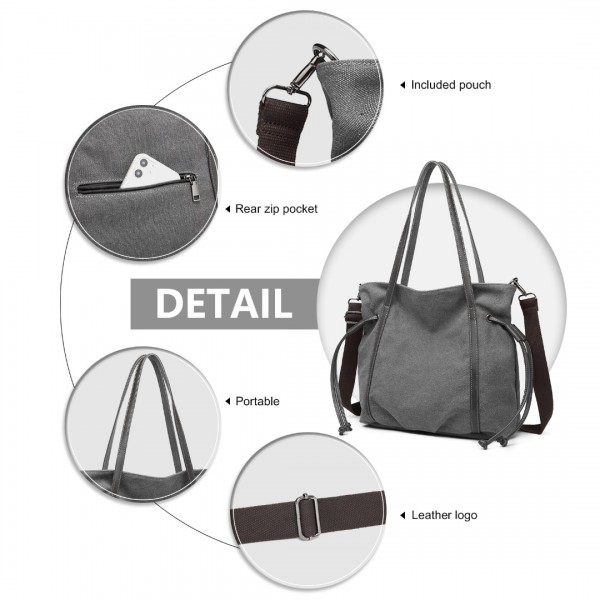 EH2220 - Kono Large Capacity Canvas And Leather Fusion Shoulder Tote Bag - Grey