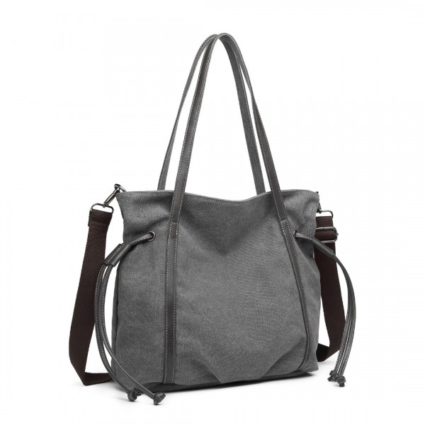 EH2220 - Kono Large Capacity Canvas And Leather Fusion Shoulder Tote Bag - Grey