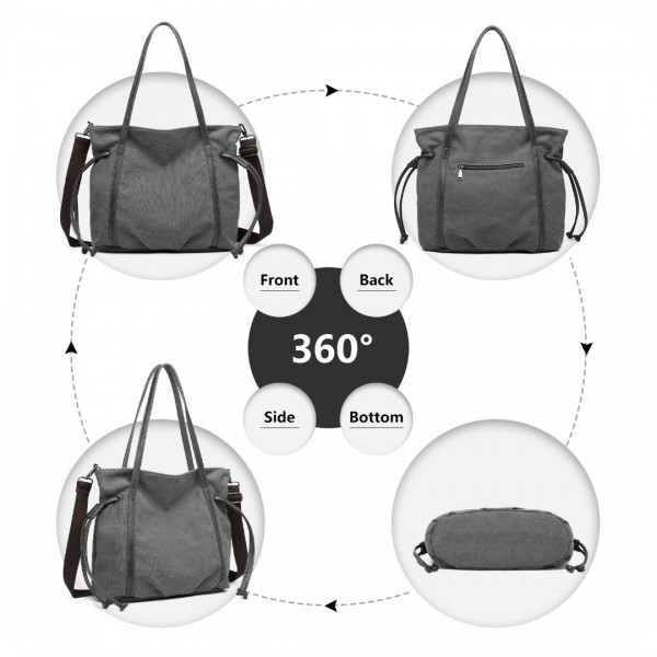 EH2220 - Kono Large Capacity Canvas And Leather Fusion Shoulder Tote Bag - Grey
