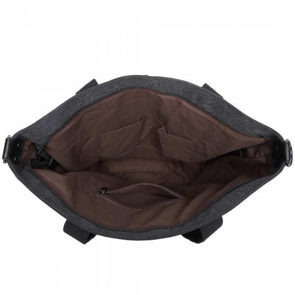 EH2221 - Kono Paneled Contrast Large Capacity Canvas Shoulder Bag - Black