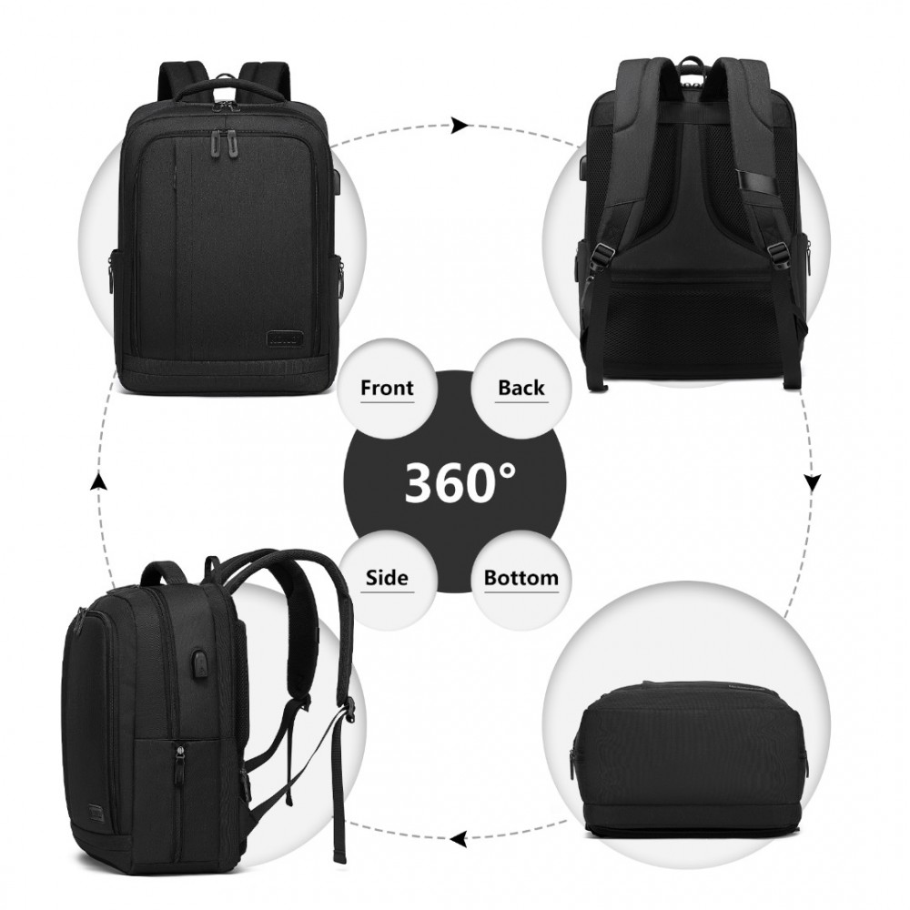 EM2111 - Kono Multi-Compartment Backpack with USB Port - Black