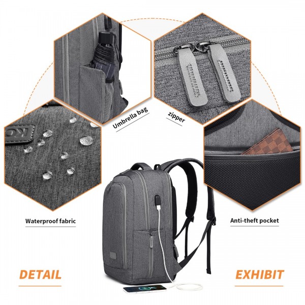 EM2111 - Kono Multi-Compartment Backpack with USB Port - Grey