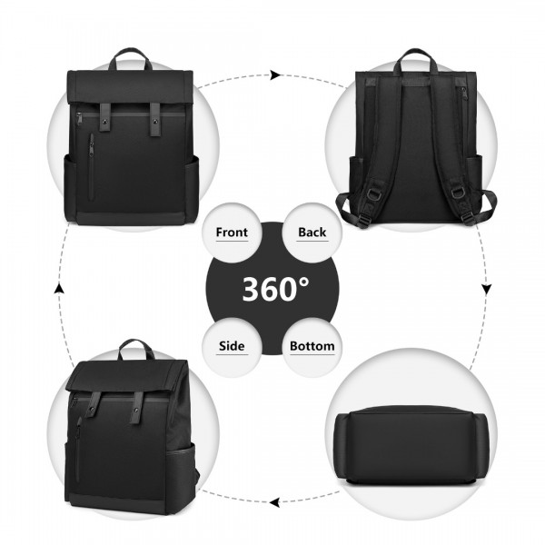 EM2114 - Kono Waterproof Large Capacity School Laptop Backpack - Black