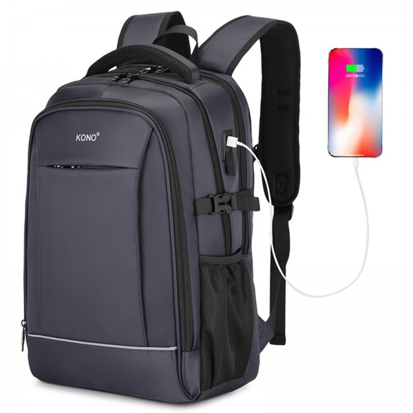 EM2130 - Kono Functional Travel Backpack With USB Charging Port - Navy