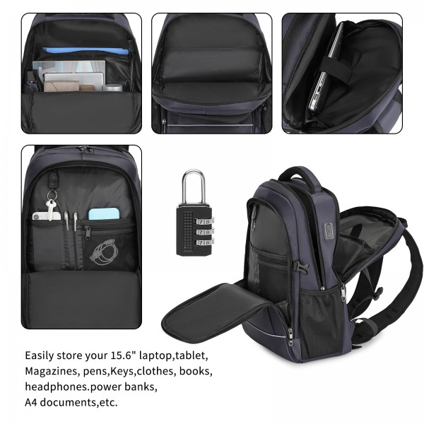 EM2130 - Kono Functional Travel Backpack With USB Charging Port - Navy