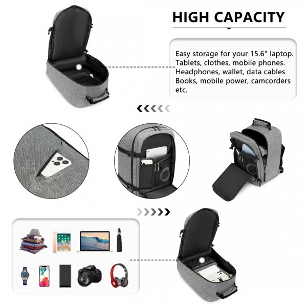 EM2231 - Kono Lightweight Cabin Bag Travel Business Backpack - Grey