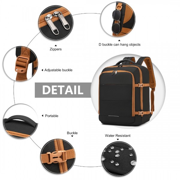 EM2232 - Kono Multi-level High-capacity Cabin Bag Travel Backpack - Black And Brown