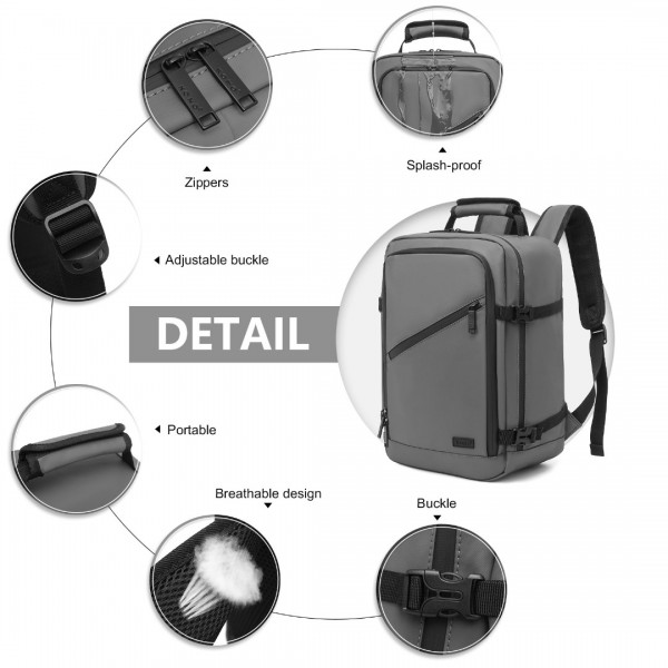 EM2334 - Kono PVC Coated Cabin Bag Carry On Travel Backpack For Under Seat - Grey