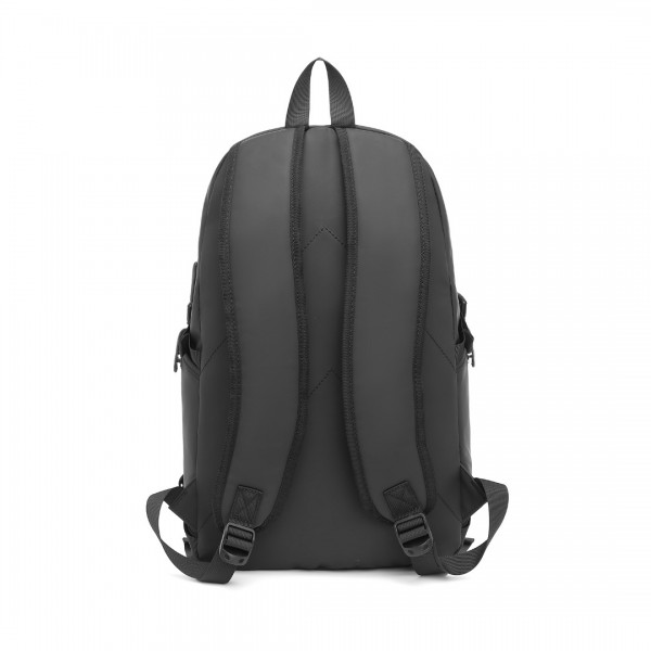EM2349 - Kono PVC Coated Water-Resistant Tech Backpack With USB Charging Port - Black