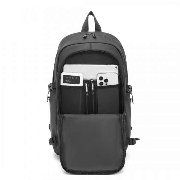 EM2349 - Kono PVC Coated Water-Resistant Tech Backpack With USB Charging Port - Black