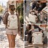 EM2413 - Kono Premium Carry-On Travel Backpack with Suitcase-Style Opening Multi-Level High-Capacity Cabin Bag - Beige And Brown