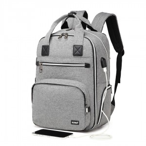 EQ2039 - Kono Classic Multi Functional Changing Backpack With USB Charging Interface - Grey